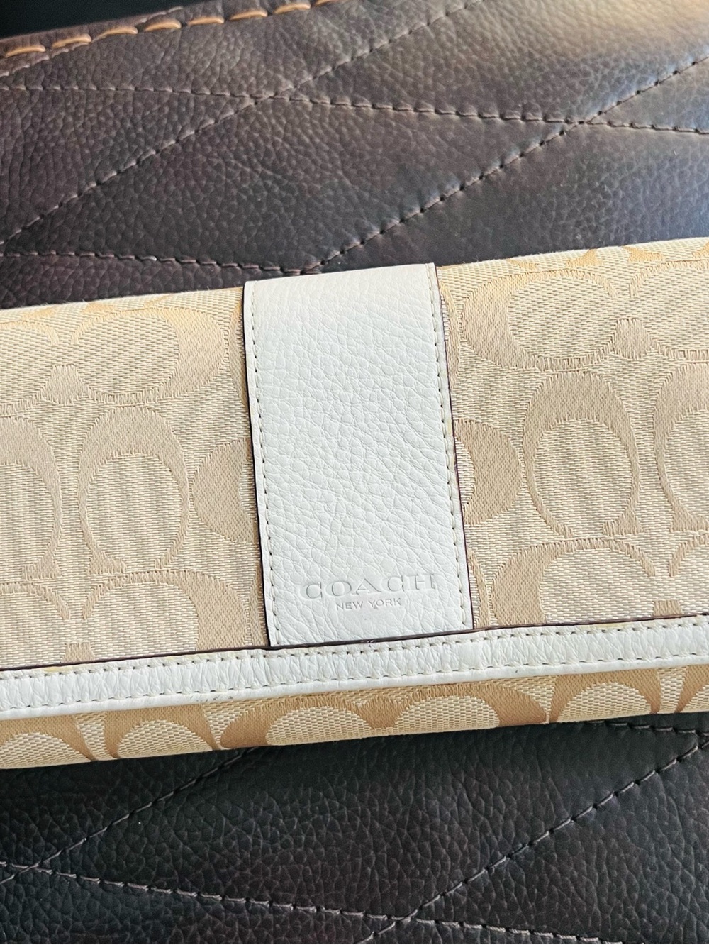 Coach Signature Canvas Wallet in Beige and White